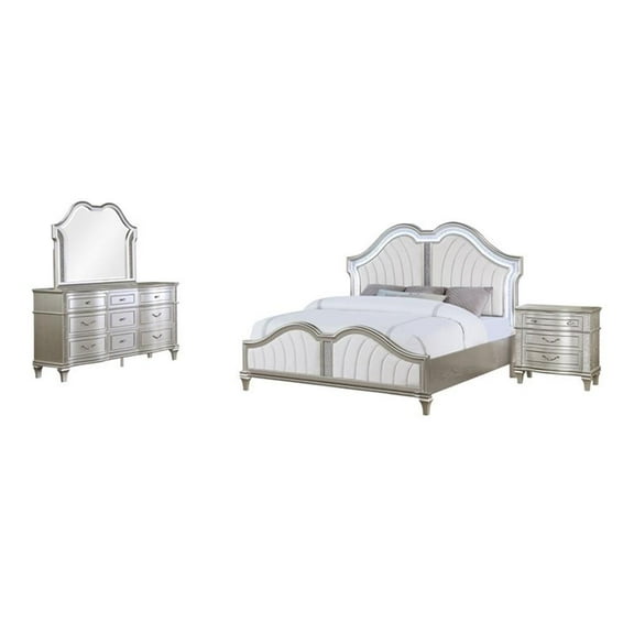 Maklaine 4-piece Wood California King Bedroom Set Ivory and Silver Oak