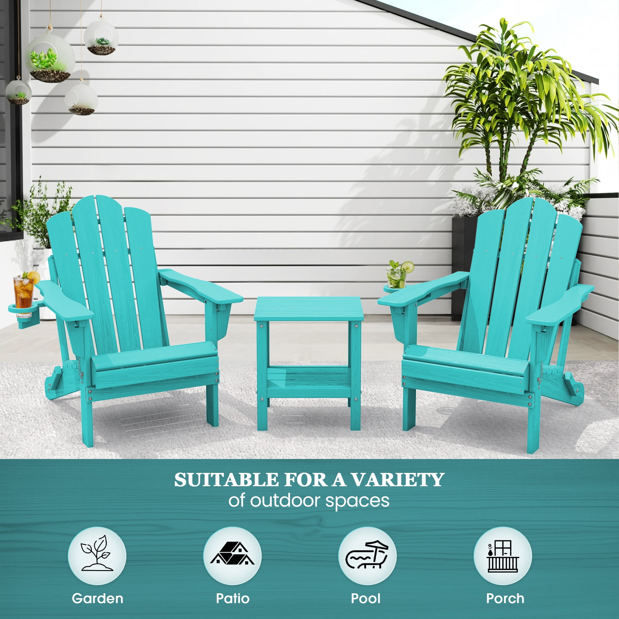 KINGYES Folding Adjustable Adirondack Chair, All Weather Use Reclining Adirondack Chair, HDPE Adirondack Outdoor Chair - Aruba