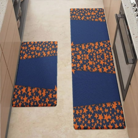 

Anti Fatigue Kitchen Mat Orange Stars Scattered Sets of 2 Kitchen Rugs Non Slip Cushioned Standing Mat for Sink Floor Laundry Office Desk Mid 17.3 x 29 + Plus 17.3 x 47.2