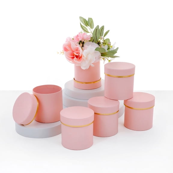 Set of 6 pcs, Round Shaped Flower/Gift Boxes, 4"dia x 4", Mixed Colors/White/Pink/Black | W7319