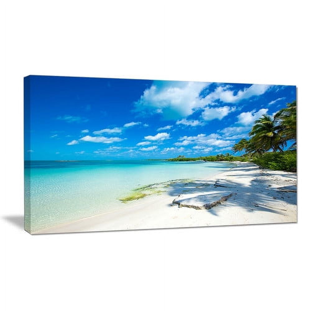 Designart 'Tropical Beach with Palm Shadows ' Large Seashore Canvas Print
