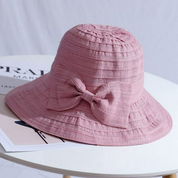 SikaFu Spring Summer Hat Women Solid Big Bow Bucket Hat Lady Packable Fishing Cap Women Casual Anti-UV Wide Brim Sun Hat Panama