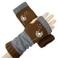 thumbnail image 2 of Women's Knitted Fingerless Gloves with Cute Embroidery, Cozy & Soft Knit Fabric Fingerless Gloves for Winter Walk Coffee One Size, 2 of 3