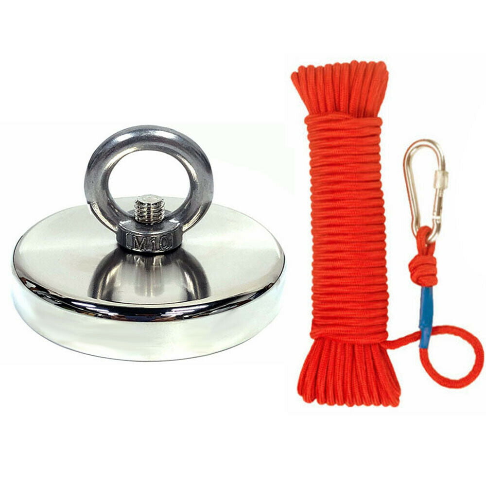 Fishing Magnet Kit Pull Force Strong Neodymium & Rope & Carabiner Upto 1300 LBS 