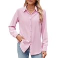 thumbnail image 1 of Camisa GliantOk para mujer, manga larga, con botones, chifón, rosa, 1 of 6