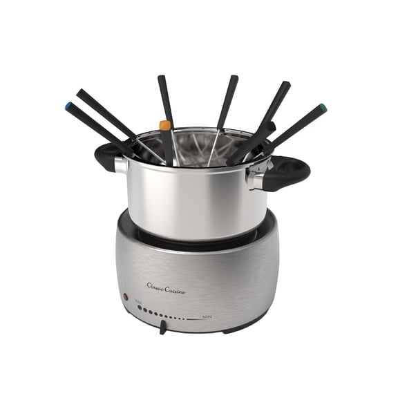 Classic Cuisine Stainless-Steel Fondue Set - Melting Pot with 8 Forks