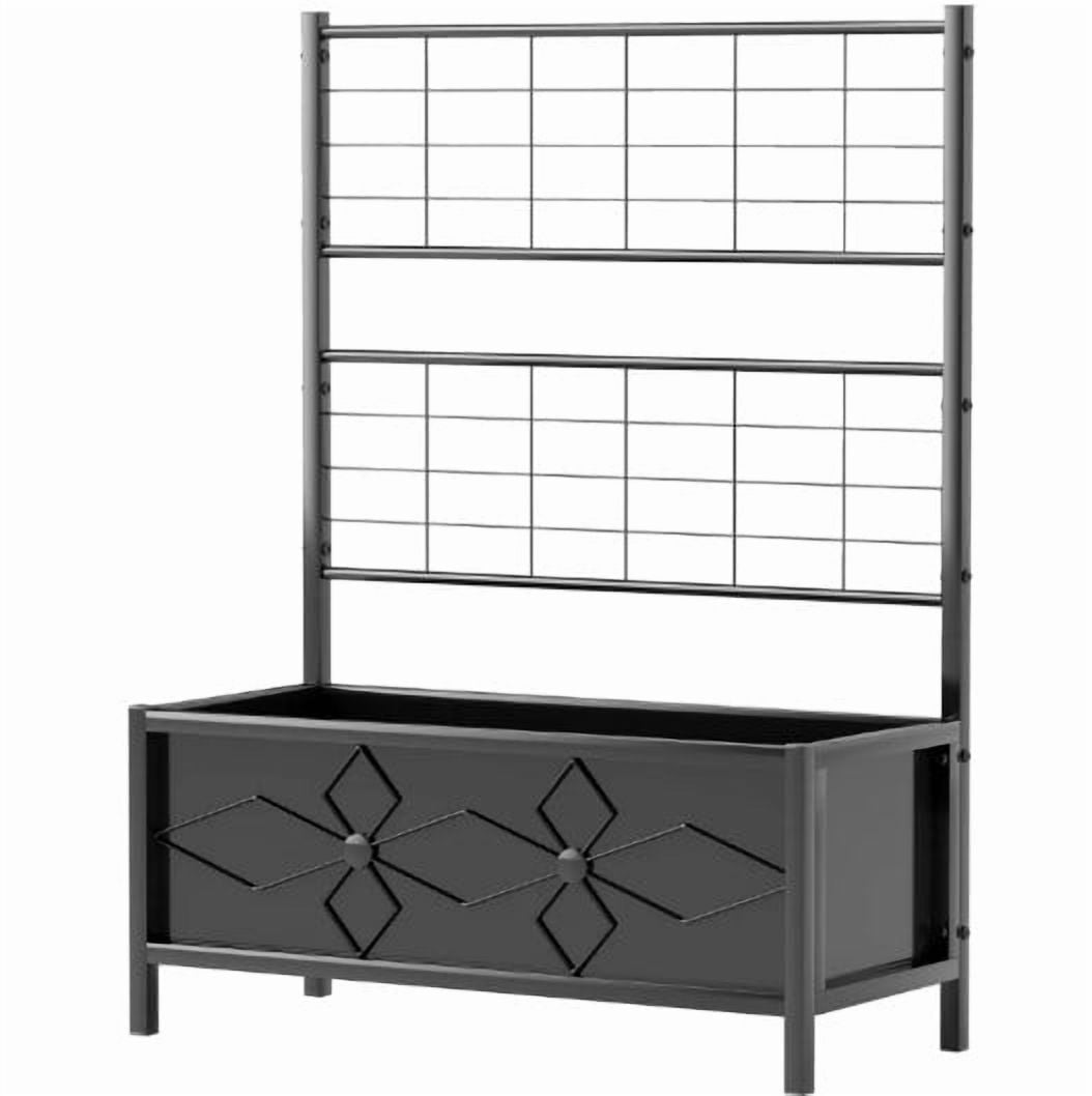 Garden Bed, Outdoor Planter Box Galvanized Raised Garden Bed with Trellis for Climbing Vines
