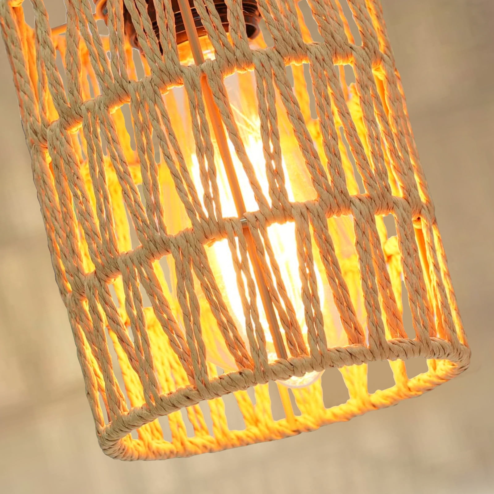 DONGPAI Rattan Farmhouse Pendant Lights for Kitchen Island, Boho Hand-Woven Lamp Shade Kitchen Hanging Lights Ceiling Light Fixture for Kitchen, Dining Room, Foyer & Entryway