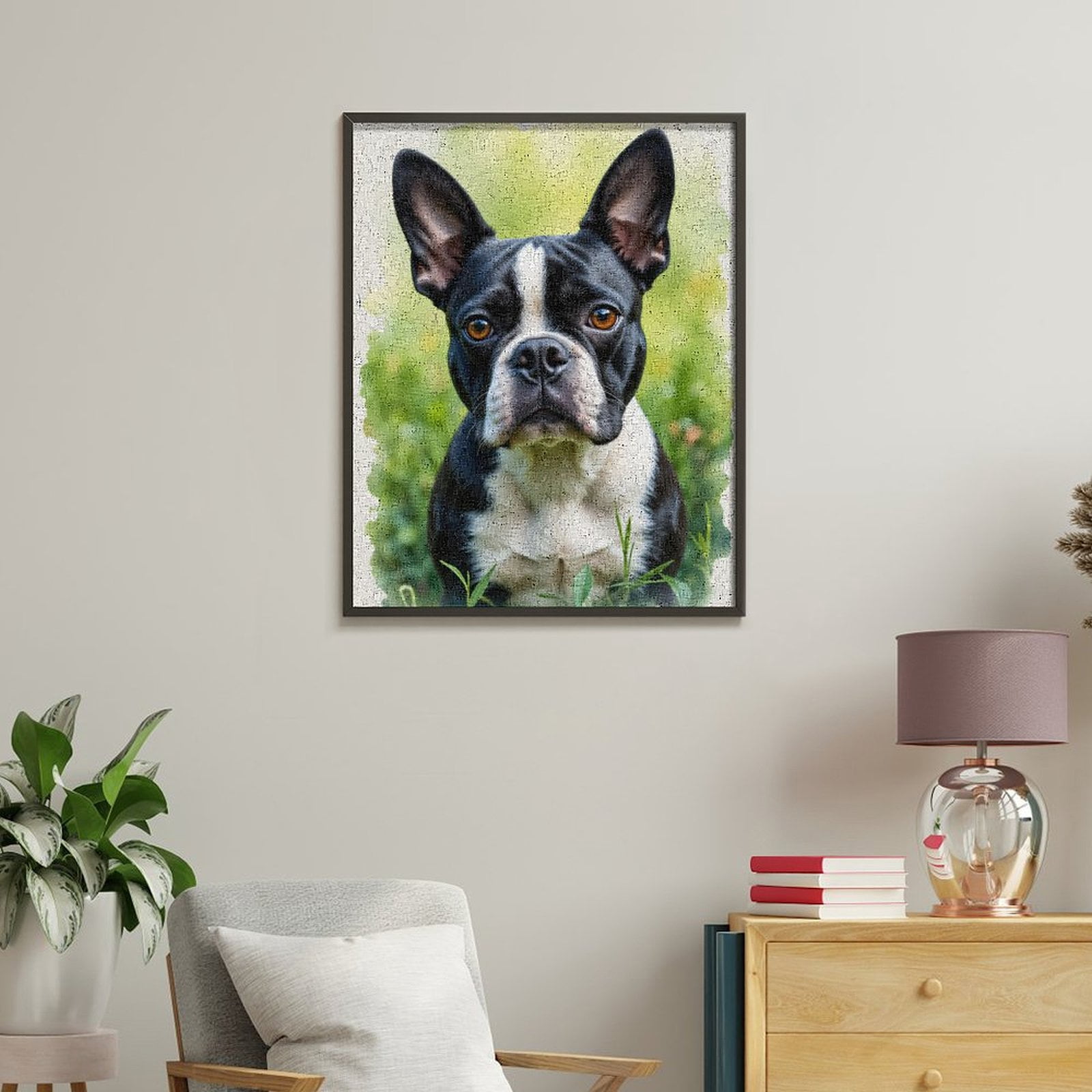Paint By Numbers Kit for Adults Beginner - Boston Terrier Portrait Garden Bliss DIY Canvas Painting Kits for Adults, Frameless Paint By Number for Adults for Home Wall Decor 16x20 Inch