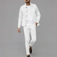 thumbnail image 2 of Stamozd Outfits for Men Dressy Casual Long Sleeve Jacket and Trousers Pants with Pocket Spring Summer Track Suits Mens Clothes White L, 2 of 7