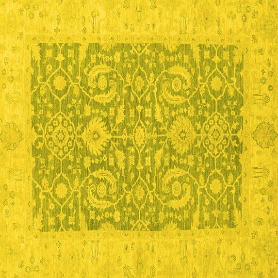 Ahgly Company Machine Washable Indoor Square Oriental Yellow Traditional Area Rugs, 8' Square