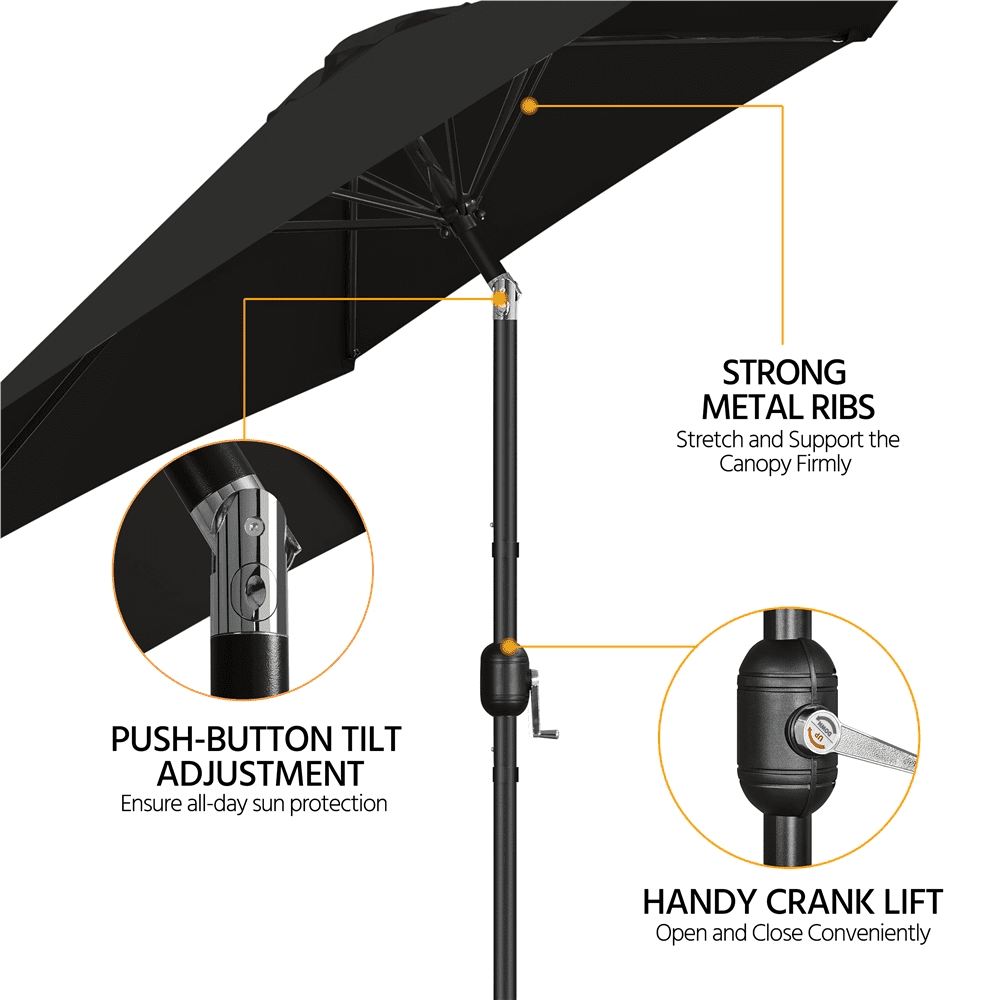 Renwick 9 Ft Outdoor Patio Umbrella with Push Button Tilt and Crank, Black