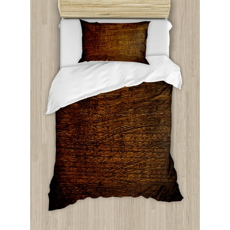 Photo Print Bedding Wooden Duvet Cover Set, Old Vintage Antique Timber Oak Background Rustic Floor Artisan Photo Print, Decorative Bedding Set with Pillow Shams, Chestnut and Brown, by Ambesonne ()