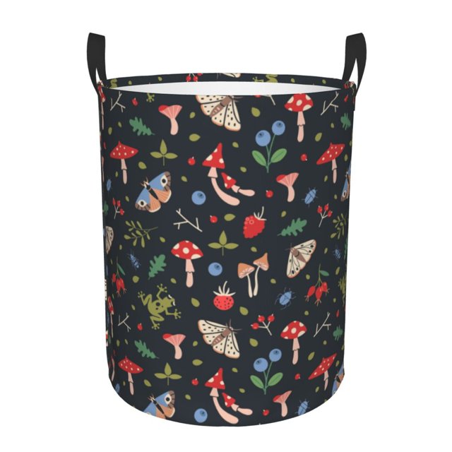 Balery Forest Flora and Insects Cesta de ropa redonda con asas, impermeable, independiente, para ropa, juguetes, dormitorio y familia-Small