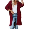 thumbnail image 2 of Qetyuw Womens Mid Length Cardigan Sweaters Oversized Knit Long Sleeve Open Front Cardigans Solid Casual Coat, 2 of 9