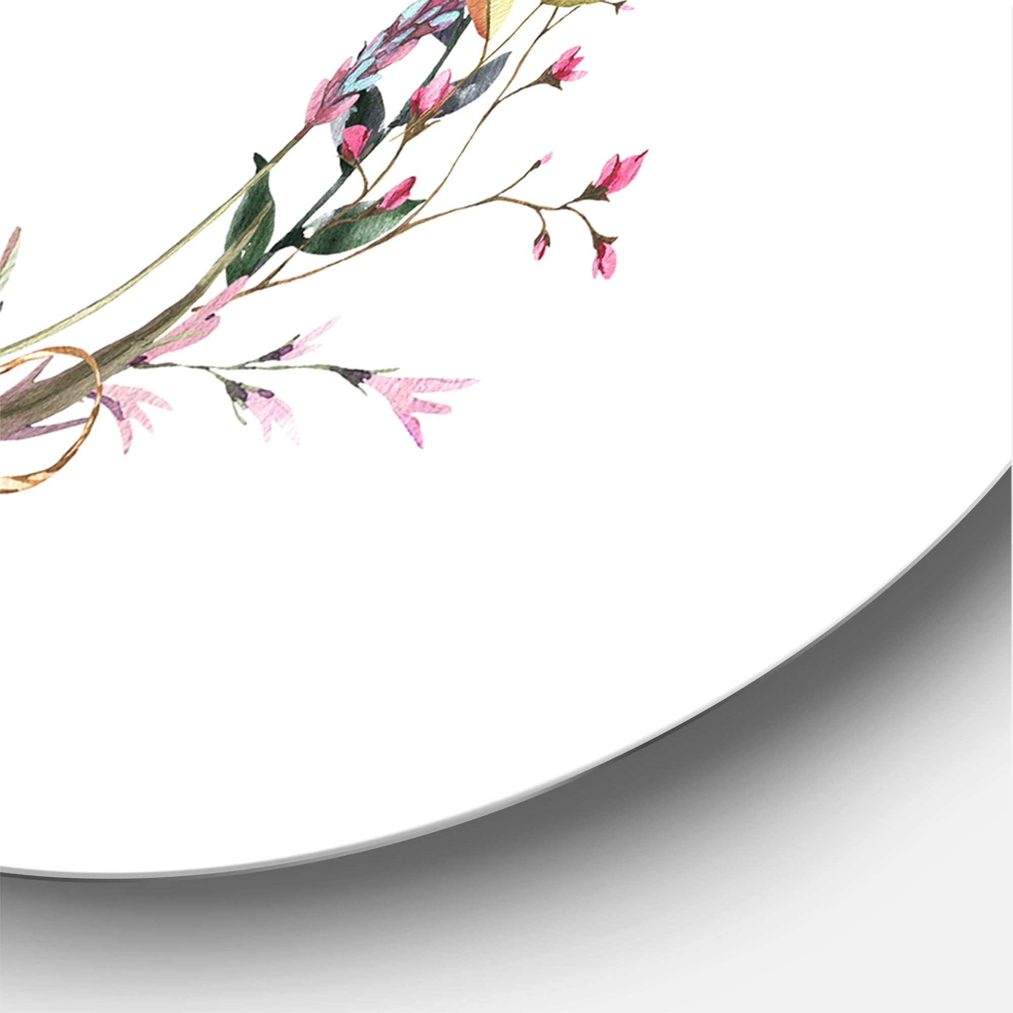 Designart 'Wildflowers Wreath and A Bee' Farmhouse Circle Metal Wall Art 29x29 - Disc of 29