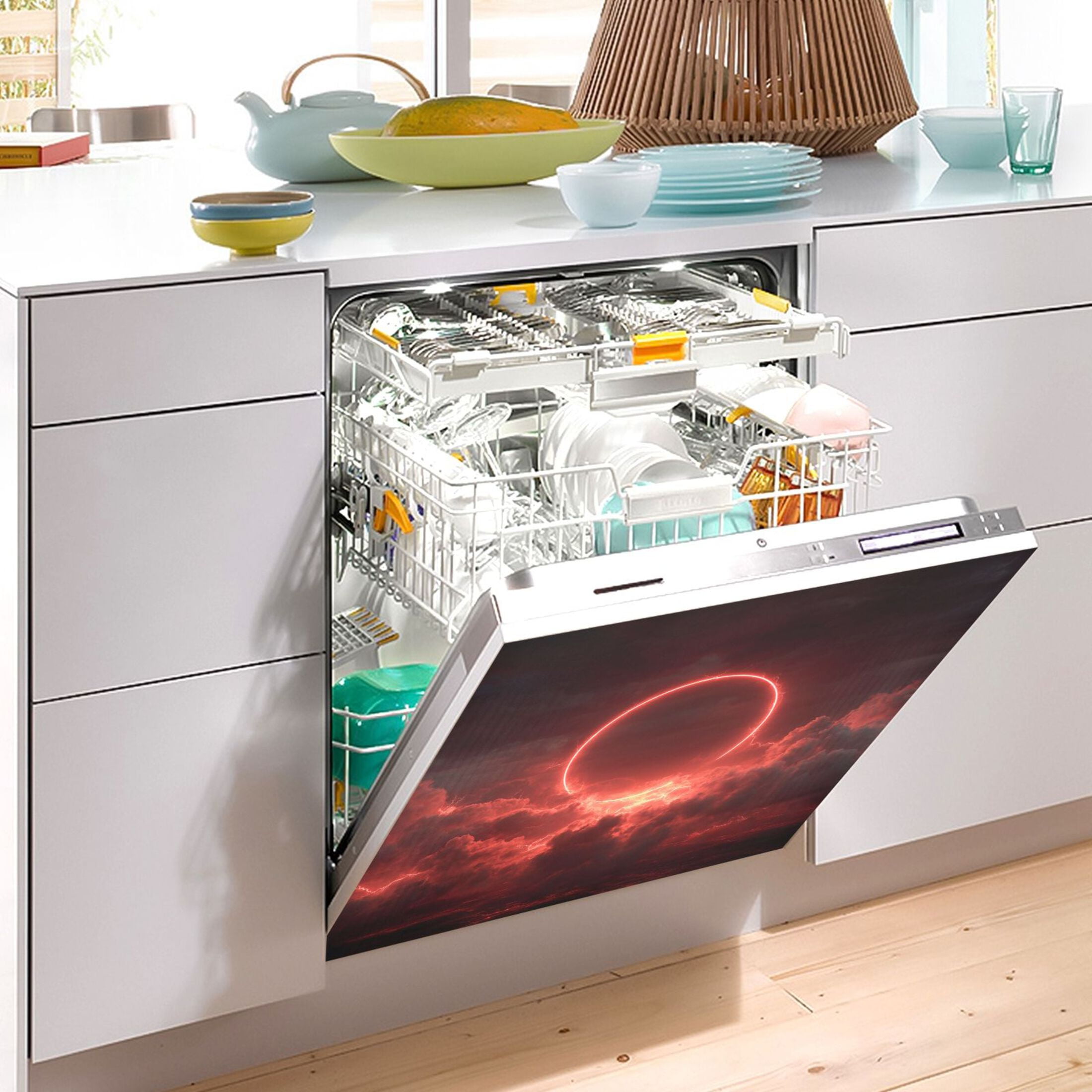 Dishwasher Sticker Magnetic Dishwasher Sticker Magnetic Decorative Sticker Refrigerator Sticker Dishwasher Decorative Stickers Red Sun