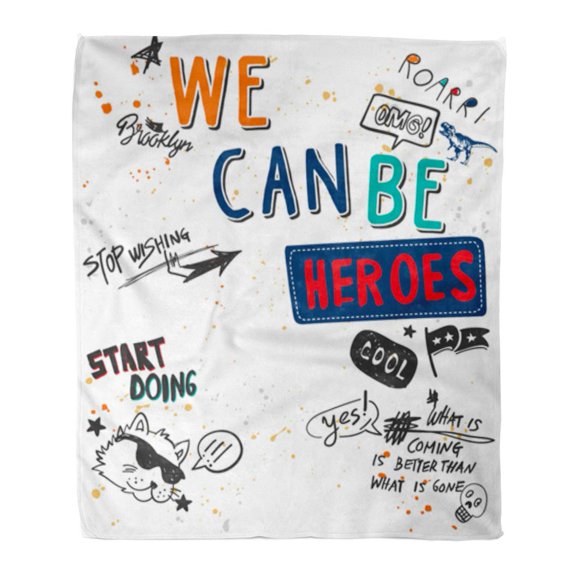 SIDONKU Flannel Throw Blanket Boy Kids Slogan Cute Kitty Graphic Tee and Printed Soft for Bed Sofa and Couch 50x60 Inches