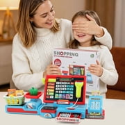 Cash Register Toy for Kids, Pretend Learning Play Set with Sound Music /Scanner /Microphone /Credit Card /Play Money