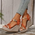 thumbnail image 7 of IUJSOY Wedge Sandals for Women Platform Vintage T-Strap Braided Beaded Elastic Ankle Strap Sandals, 7 of 7