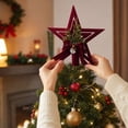 thumbnail image 4 of Burgundy Velvet Star Christmas Tree Topper, Christmas Tree Decorations, 7.09in Hollow Star for Indoor Seasonal Christmas Tree Top Decor, 4 of 4