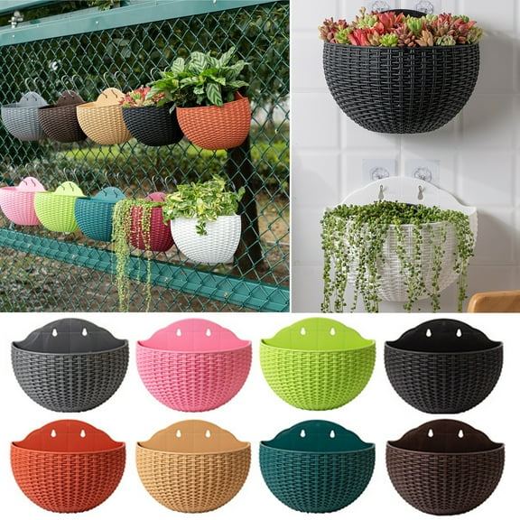 Walbest Bright Color Plastic Semicircular Wall Hanging Planter Pot Vertical Garden Living Punch-free Wall-mounted Window Hang Flowerpot, Plant Flower Basket for Indoor Outdoor Modern Decor