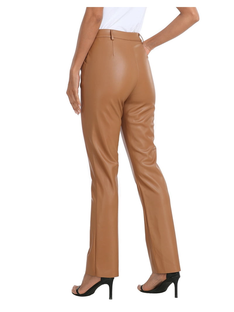 HDE Women's Faux Leather Pants High Waisted Trousers with Pockets