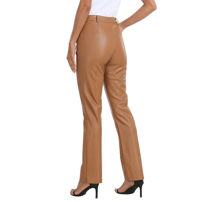 Brown Leather Pants Womens Pure Lambskin High Waist Custom made Size 0 2 4  6 8