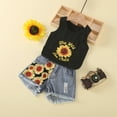 thumbnail image 2 of Baby Girl's Summer Outfit Sets Black Sleeveless Sunflower Print Tank Top Sunflower Print Denim Shorts, 2 of 7