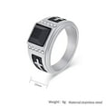 thumbnail image 2 of HIJONES Men's Stainless Steel Black Square Gemstone Silver Zirconia Signet Ring Cross 12MM Band Silver Black Size 9, 2 of 5