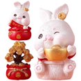 thumbnail image 3 of Bunny Statue Feng Shui Gold Ingot New Year Animal Sculptures Fortune Rabbit Figurine, 3 of 3
