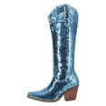thumbnail image 2 of FSJ Women Fashion Sequin Cowboy Boots Western Bling Cowgirl Knee High Boots Almond Closed Toe Pull On Chunky Heel Wide Calf Boots Shoes Size 8 Light Blue, 2 of 4