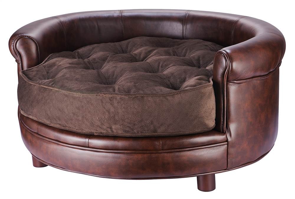 Chesterfield Real Leather Large Dog Bed Designer Pet Sofa By Villacera Brown