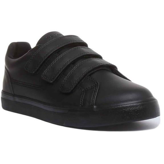 Kickers Tovni Trip Youth 3 Strap Hook And Loop Shoes In Black Size 4