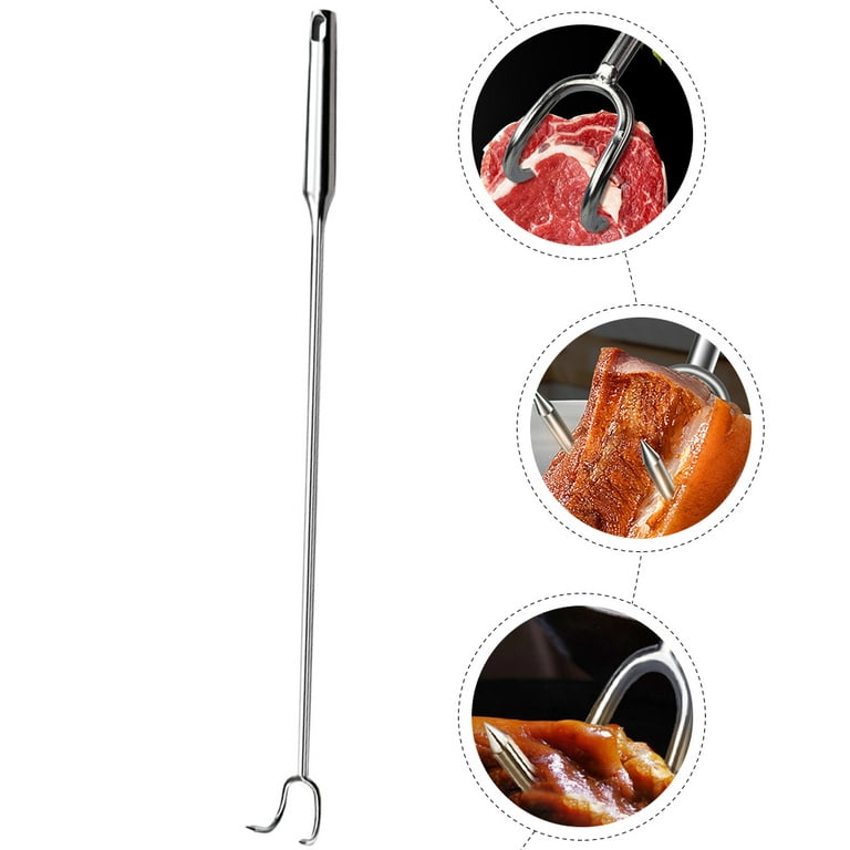 Qnmwood Stainless Steel Meat Hook Flippers for Grilling and Cooking, Size: 50X0.8X0.8CM, Silver
