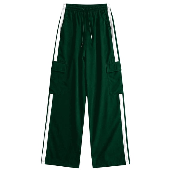 Ltctricy Boys Girls' Wide Leg Pants Baggy Elastic High Waisted Drawstring Color Block Cargo Pants Baggy Athletic Casual Trousers