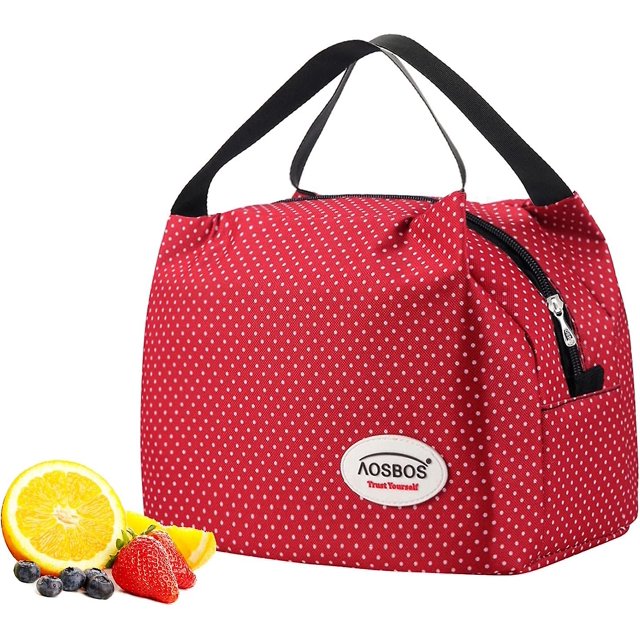 Bolsa de almuerzo aislante, bolsa de almuerzo portátil, lunares rojos, 6.5l Feliz Sencillez