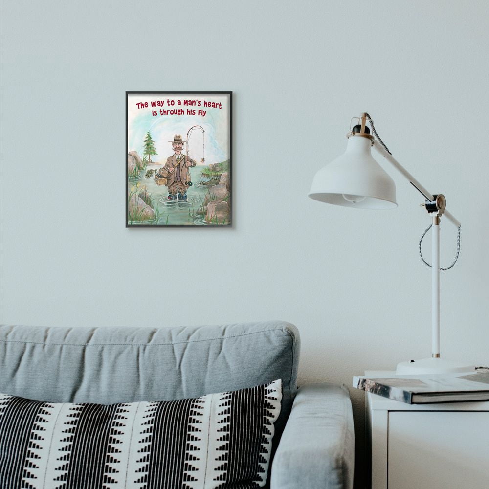 Stupell Industries His Fly Funny Sports Fishing Cartoon Design Framed Wall Art by Gary Patterson
