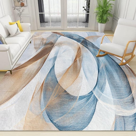 Blue and Brown Ribbon Living Room Area Rug Retro Floral Pattern Washable Bedroom Rug Soft Non-Slip Dining Room Carpet Reading Room Nursery Low Pile Rug 2x3ft