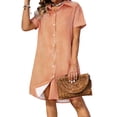 thumbnail image 2 of Women's Plus Size Short Sleeve Dresses Striped Loose Resort Shirt Dress, 2 of 8