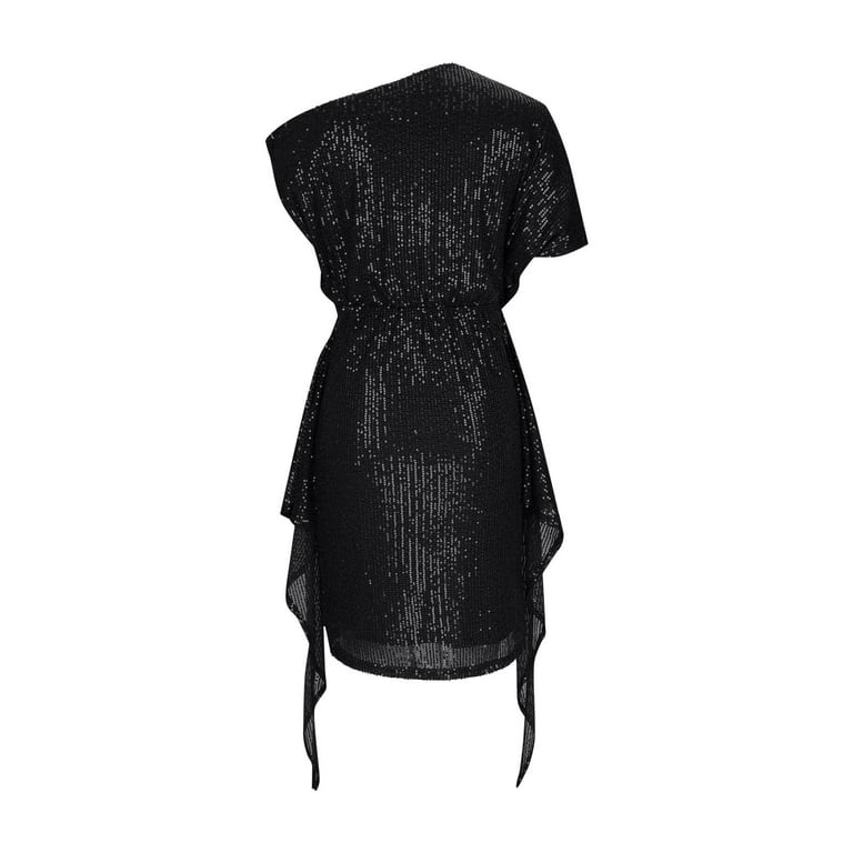 Black Spandex for Juniors Summer Fall Short Sleeve Off One Shoulder Midi  Mini Little Knee Length Sequin Sparkly Tie Knot Glitter Plain Dress Women  2025 Clothing Y2K XXL - Walmart.com