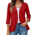 thumbnail image 2 of Feancey Open Front Cardigans for Women 3/4 Sleeve Lightweight Draped Cardigan Dressy Casual Ruffle Hem Bolero Shrug 2026 Trendy Summer Tops Red L, 2 of 8