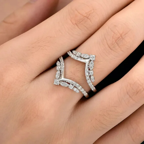 2CT Round Cut White Moissanite Enhancer Guard Wrap Ring in 14K White Gold Plated