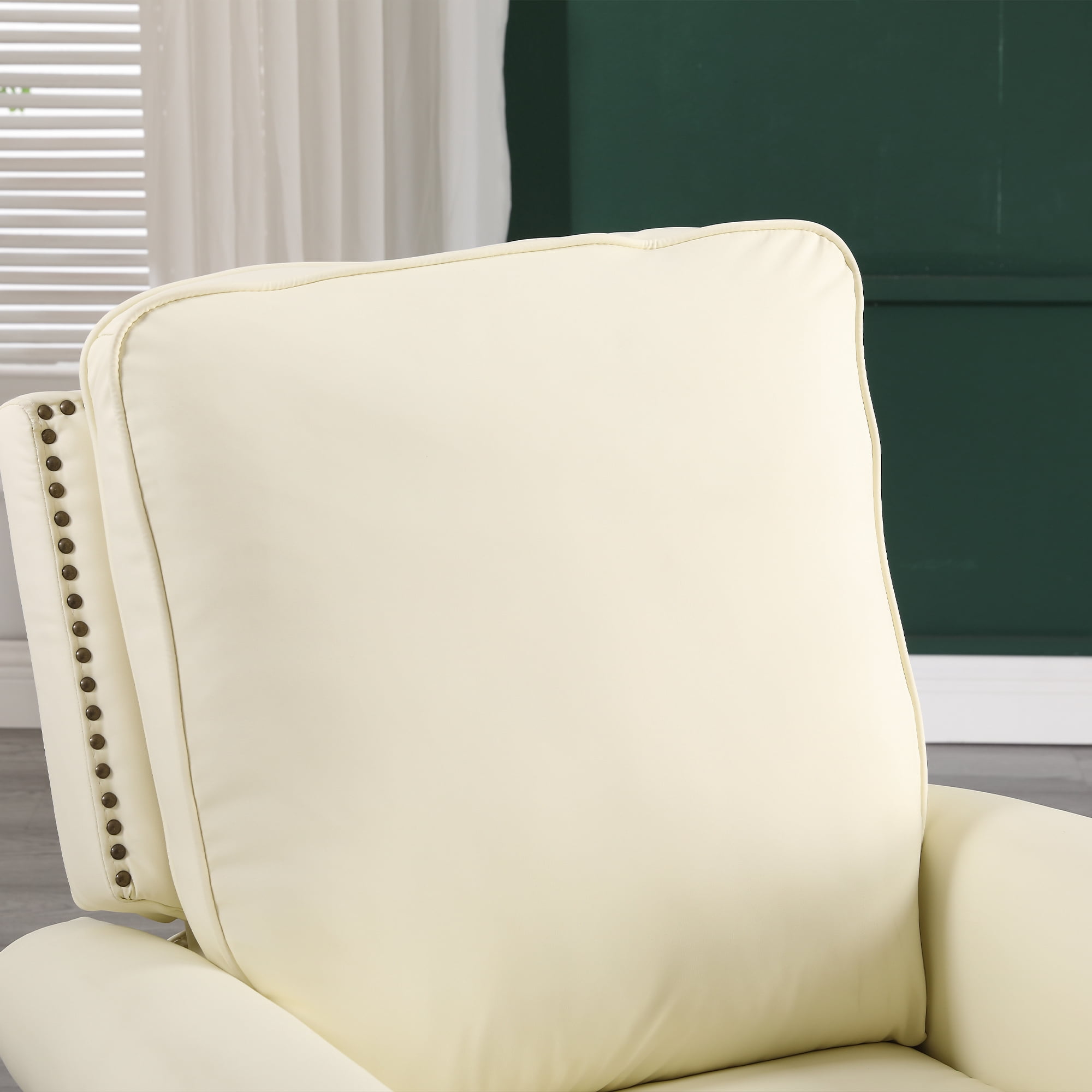 Dinosisco Swivel Rocker Recliner, Upholstered Glider Rocking Chair, Beige Faux Leather