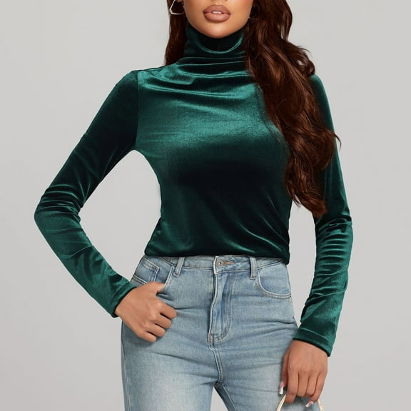 Aboser Women's Turtleneck Velvet Shirts Slim Fit Y2k Tops Soft Long Sleeve Basic Shirt Solid Color Casual T-Shirts Cozy High Neck Plain Blouses