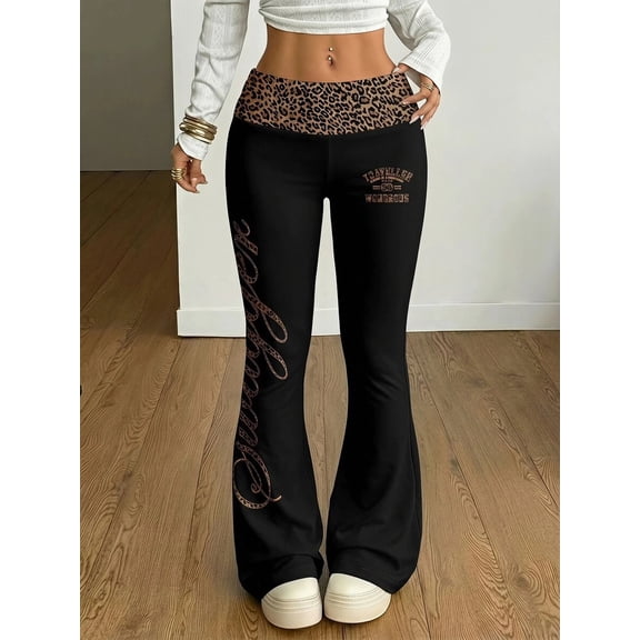 Y2K Graphic Flare Pants Contrast Wide Waistband Printed Trousers for Party Date