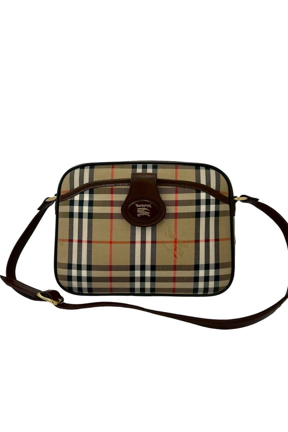 Pre-Owned Burberrys Nova Check pattern Shadow Horse logo canvas and leather semi-shoulder bag,...