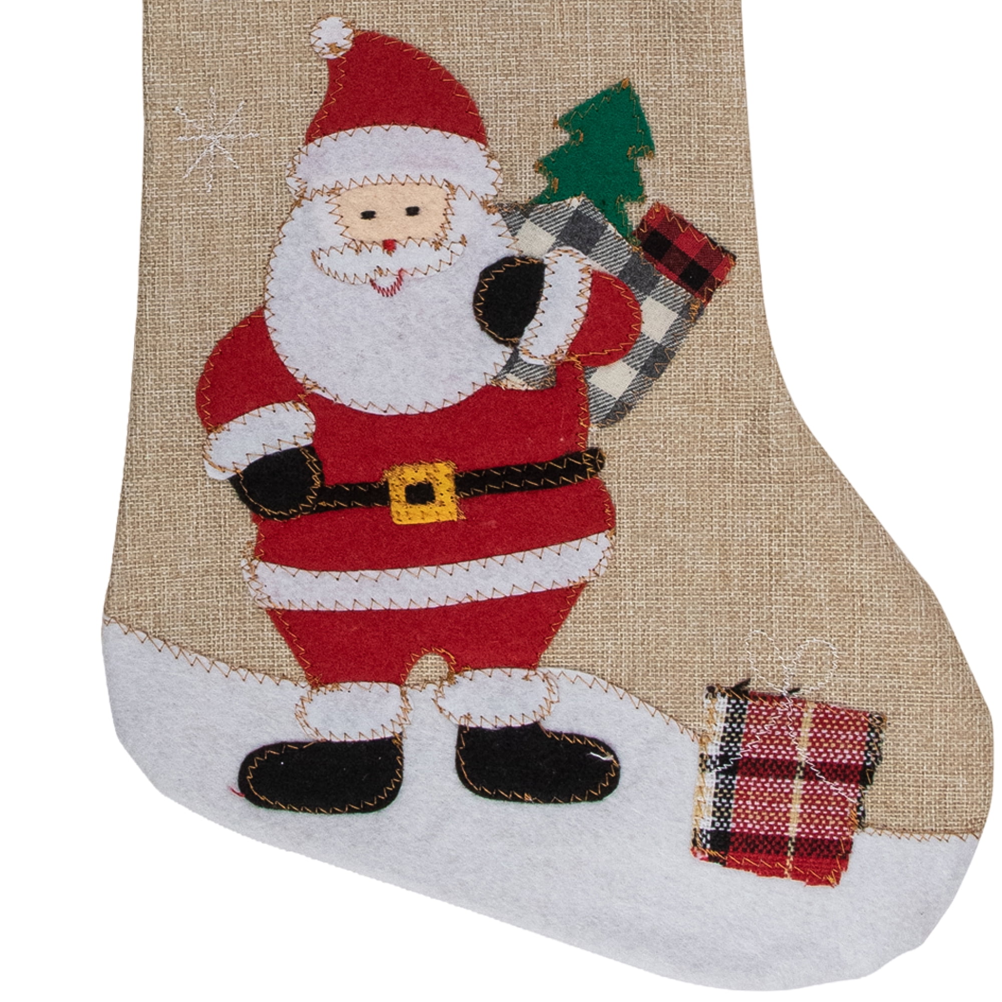 Northlight 19" Beige and Red Burlap "Merry Christmas" Santa Christmas Stocking