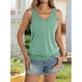 thumbnail image 4 of Womens Banded Bottom V Neck Tank Tops Sleeveless Shirts Casual Loose Fit Clothes 2025 Summer Light green L, 4 of 6