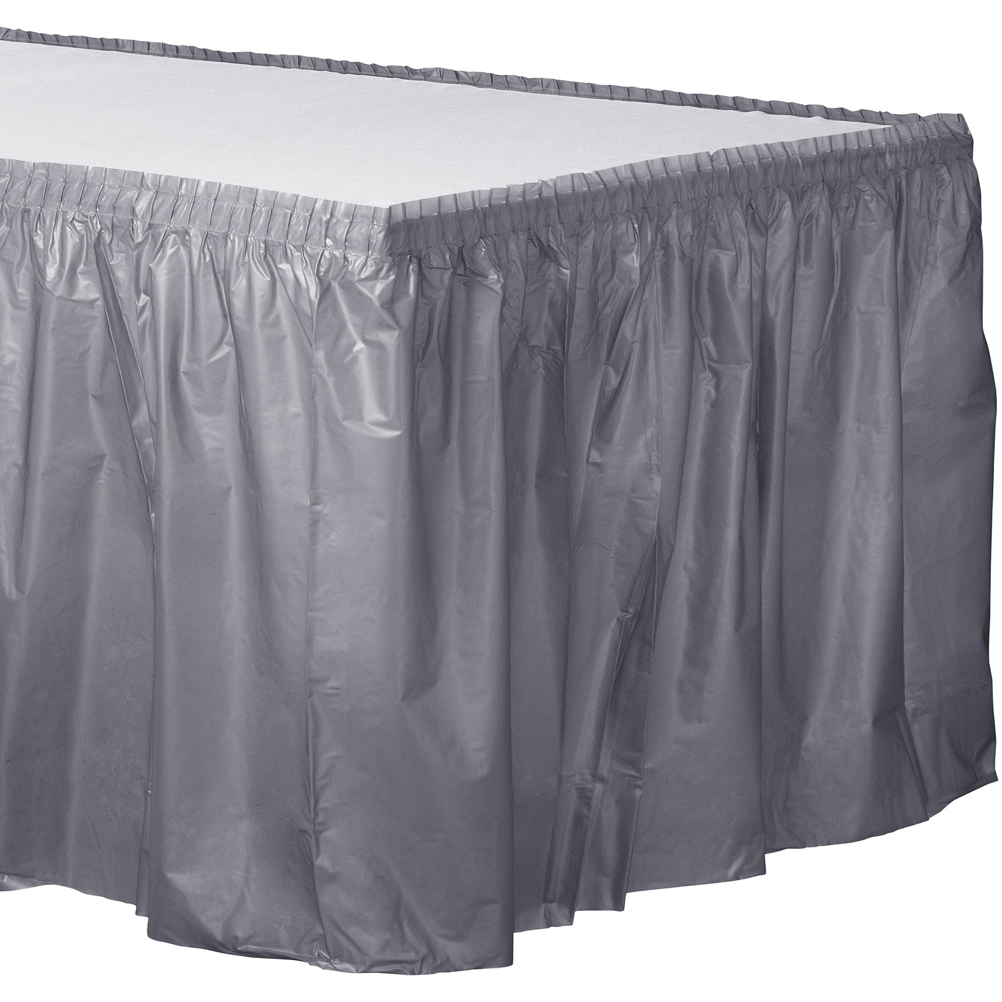 Amscan Plastic Table Skirts, 84" x 29", Silver, Pack Of 2 Table Skirts